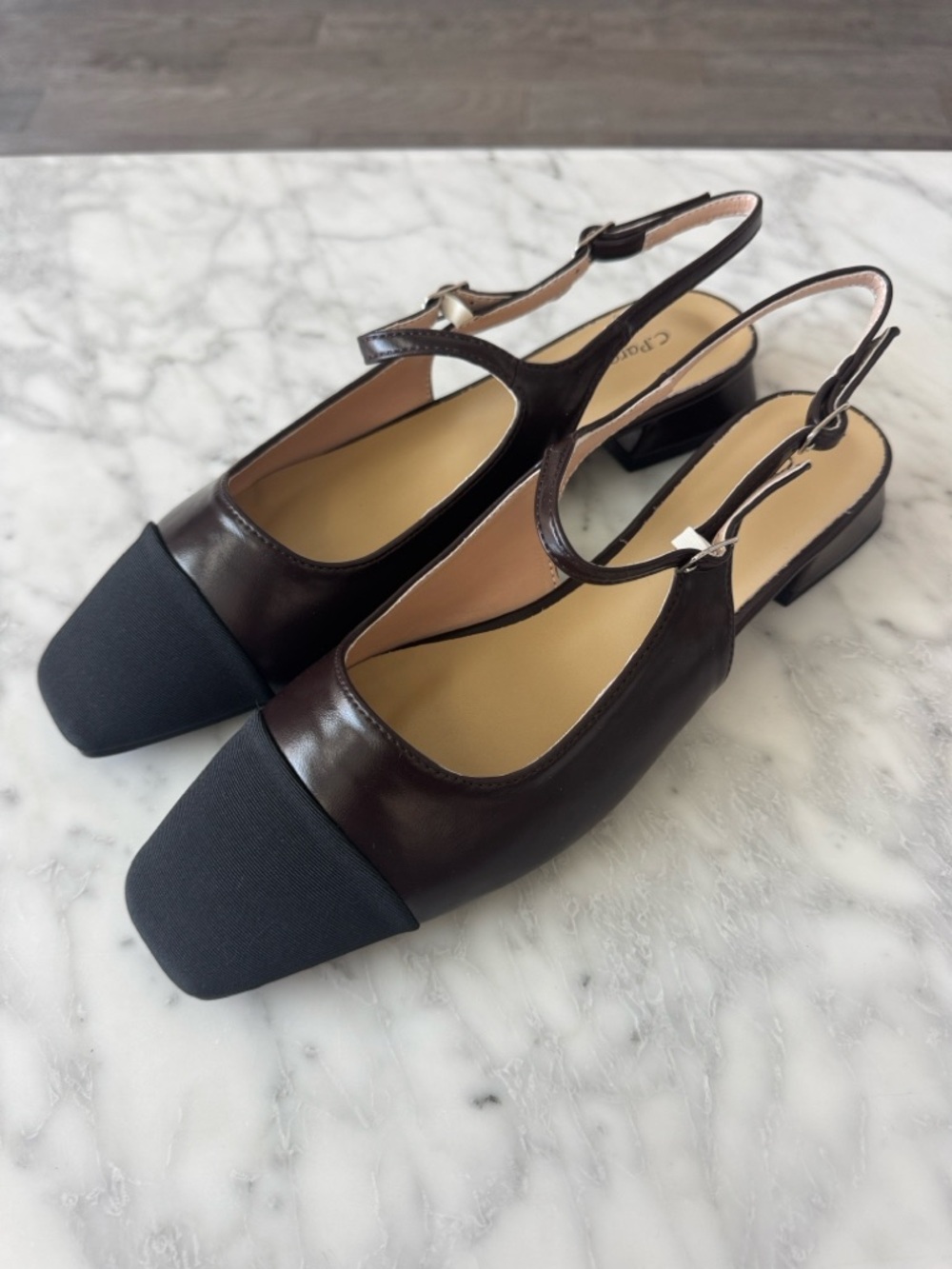 🌼C. PARAVANO🌼 NIB Felicia Square Cap Toe Slingback Flats, Size 41